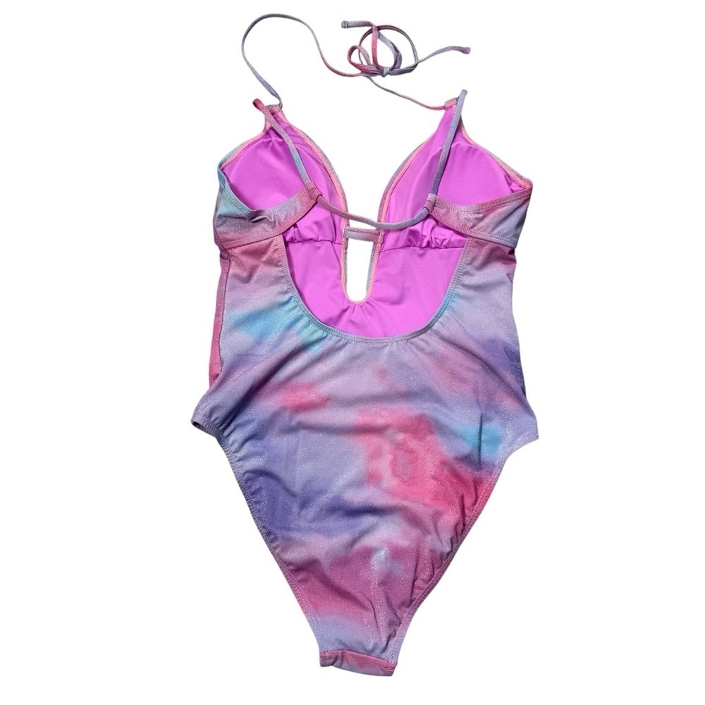 NWT New $ 114 BCBGeneration Glitter Tie Dye Double Strap Keyhole Swimsuit Size L - Picture 3 of 9